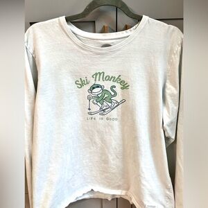 Life is Good Women’s White Ski Monkey Shirt XL